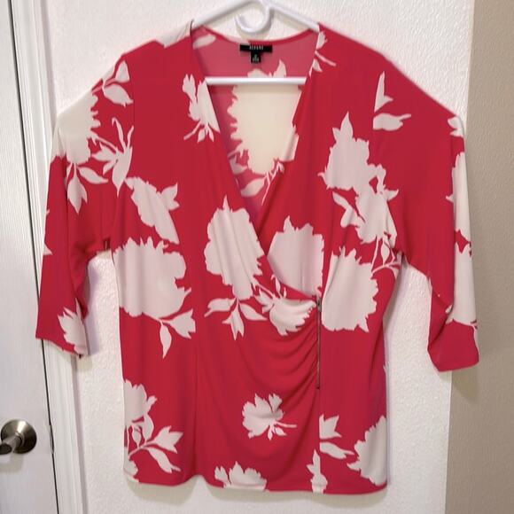 Alfani Tops - Alfani blouse faux wrap 3/4 sleeve flower print white pink Sz 2X excellent used